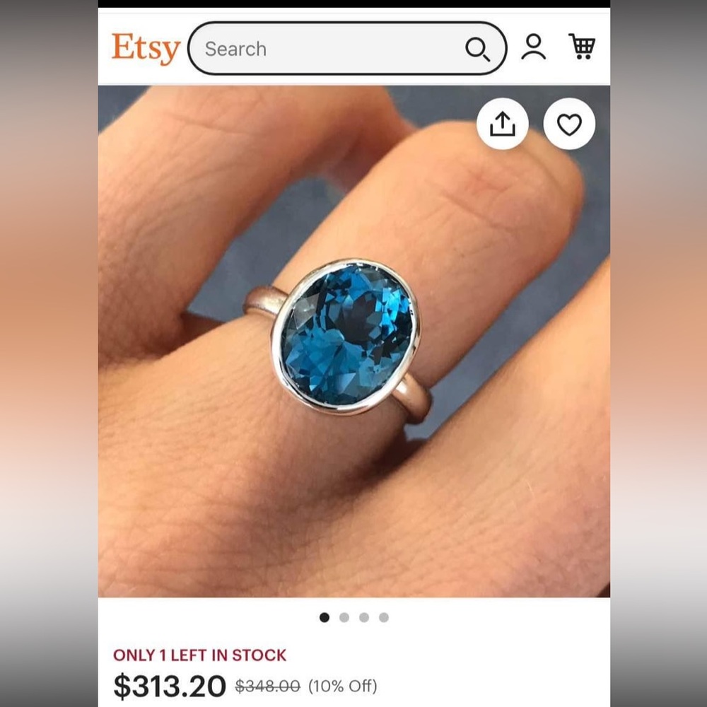 London Blue Topaz Handmade Sterling Silver Oval Ring size 7